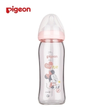 贝亲 Disney“自然实感”宽口径玻璃彩绘奶瓶240ml配M奶嘴（米妮宝宝-皮球）AA152 母婴玻璃奶瓶