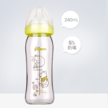 贝亲Disney“自然实感”宽口径玻璃彩绘奶瓶240ml 配L奶嘴（维尼-小猪）AA157 玻璃奶瓶 母婴